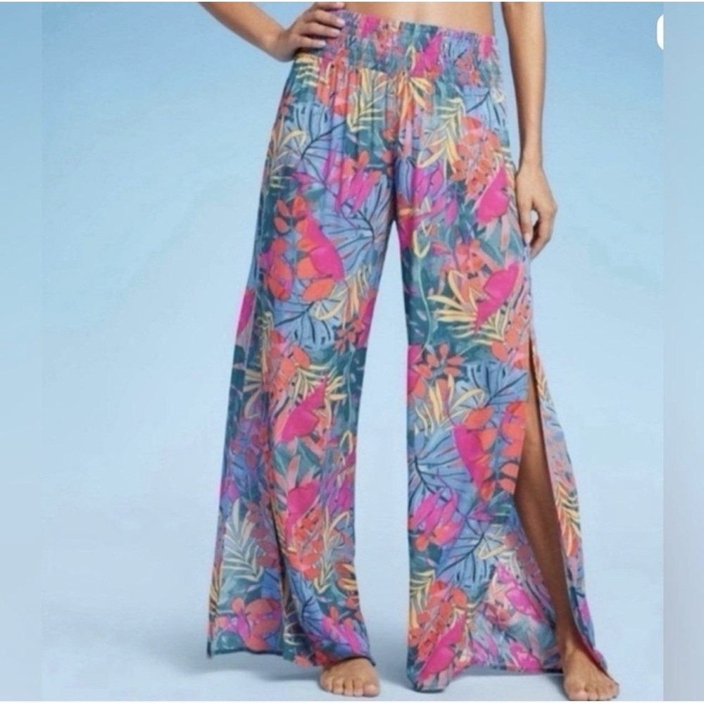 Kona Sol Tropical Palazzo Pants‎ Size XL Flowy Beachy Wide Leg Airy Cruise Pool